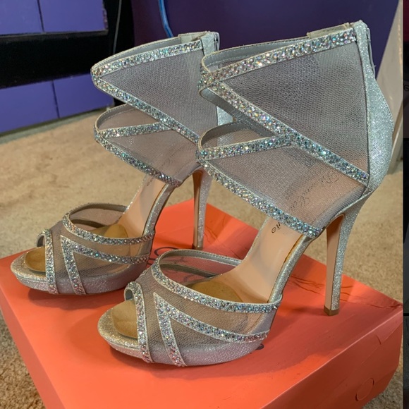 Silver Sparkle Cage Heels - Picture 2 of 4